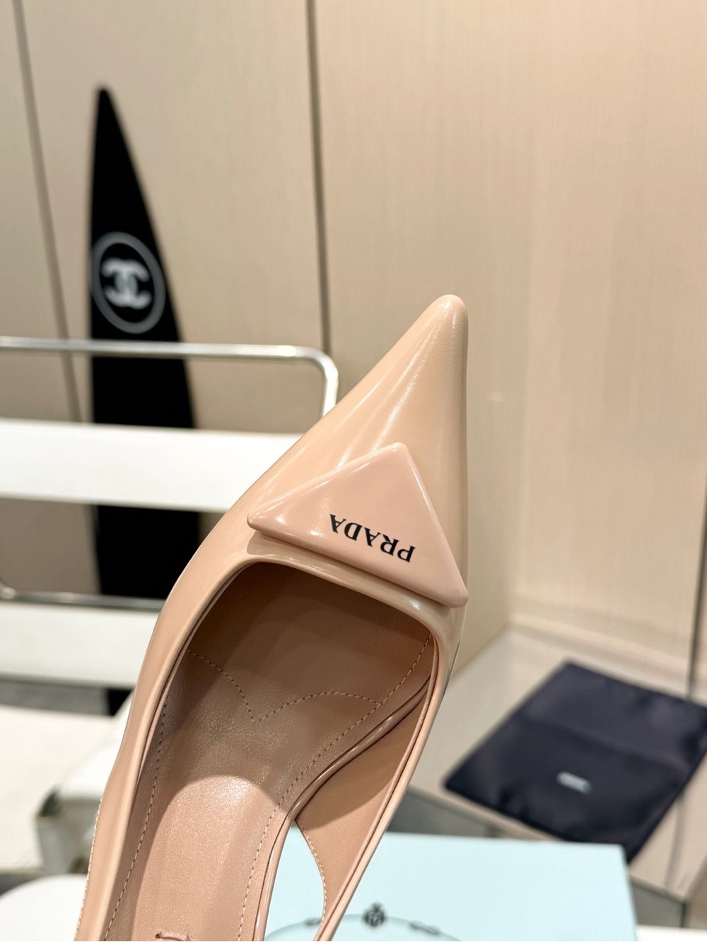 Prada Nude Blush Leather Slingback Pointed Heels - Picture 6 of 8